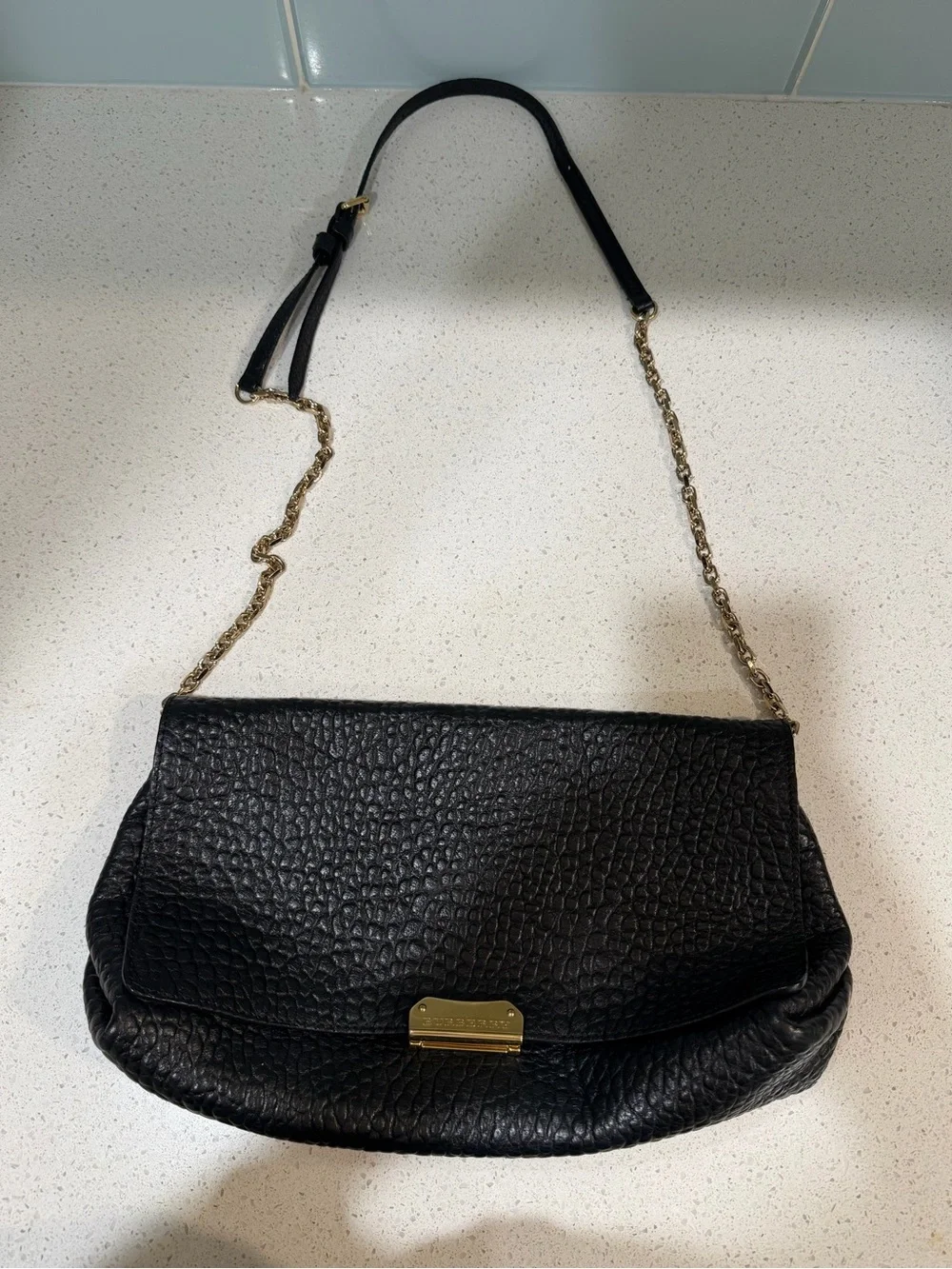 Burberry Black Grained Calf Leather Shoulder Crossbody Bag